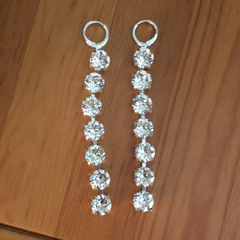 Stunning Silver Crystal Drop Statement Earrings - Picture 11 of 15